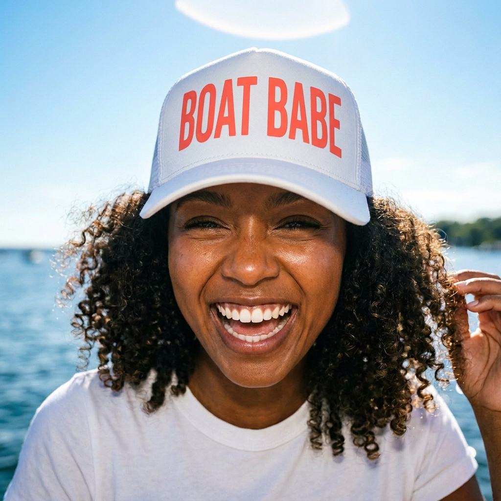 Boat Babe lake hat — lifestyle photo